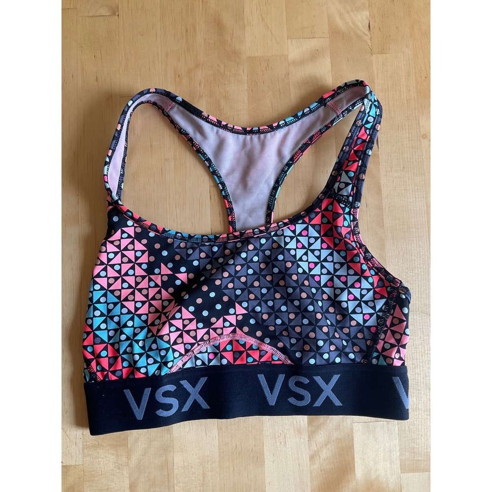 Victoria's Secret VSX  Racerback Sports Bra Geometric Polka Dot Pink Blue XS